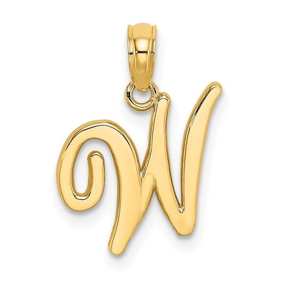 10K Yellow Gold Polished W Script Initial Charm - Picture 1 of 9